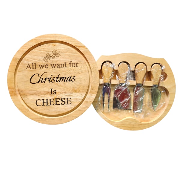 Festive Wooden Cheese Board with Concealed Knife Set