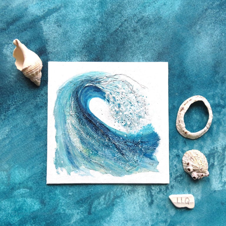 Spindrift & Spume IV coastal wave mixed media art small scale picture series