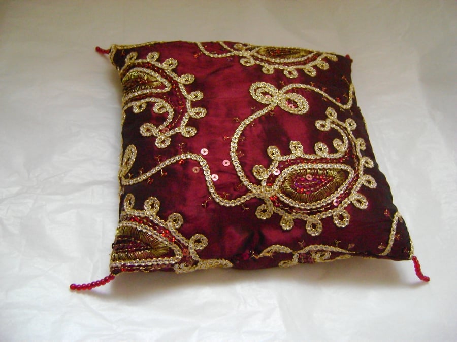 Red & Gold Wedding Ring Cushion