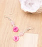  Pink button earrings with beads - Bright Button jewellery - Image 1