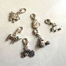 Clip on charms, cow, truck, tractor sheep, chicken and pig. 6 charm set