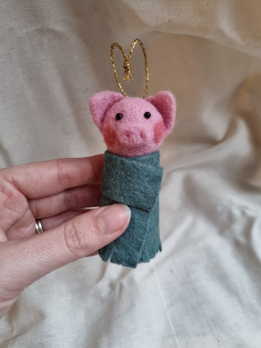 Woolly Pigs in Blankets Hanging Christmas Decoration - Single Teal