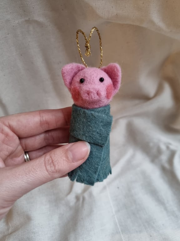 Woolly Pigs in Blankets Hanging Christmas Decoration - Single Teal
