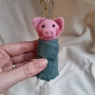 Woolly Pigs in Blankets Hanging Christmas Decoration - Single Teal