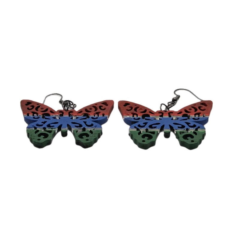 Gambian flag butterfly earrings, african jewellery, gambia west africa, national