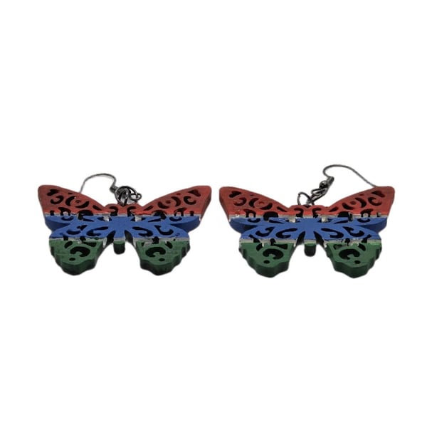 Gambian flag butterfly earrings, african jewellery, gambia west africa, national