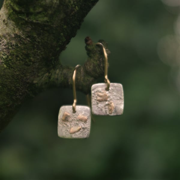 Small Silver and Gold Textured Dangle Earrings