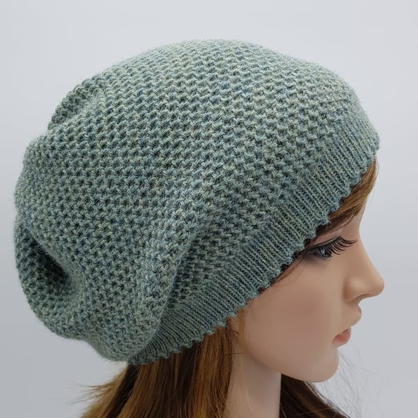 Handmade alpaca hat, knitted baggy beret, slouchy beanie for women
