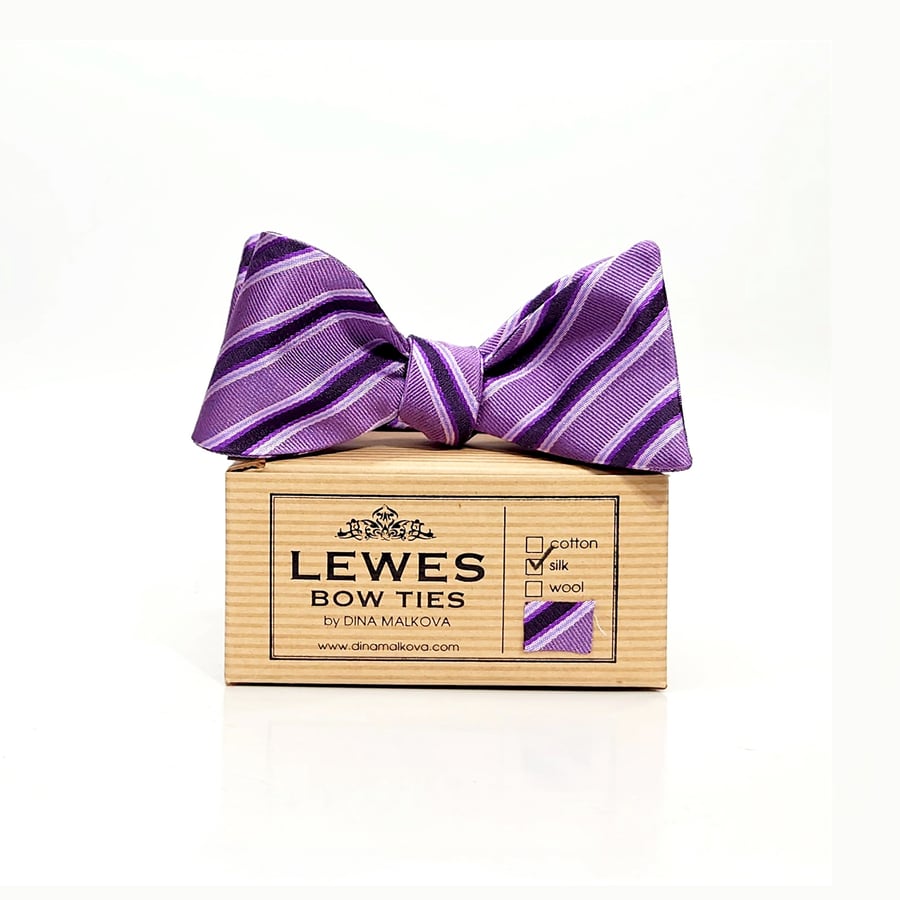 Purple striped silk bow tie