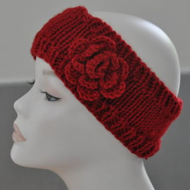 Ladies Hand Knitted Headband Ear Warmer Head Band Crochet Flower Red