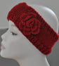 Ladies Hand Knitted Headband Ear Warmer Head Band Crochet Flower Red - Image 1