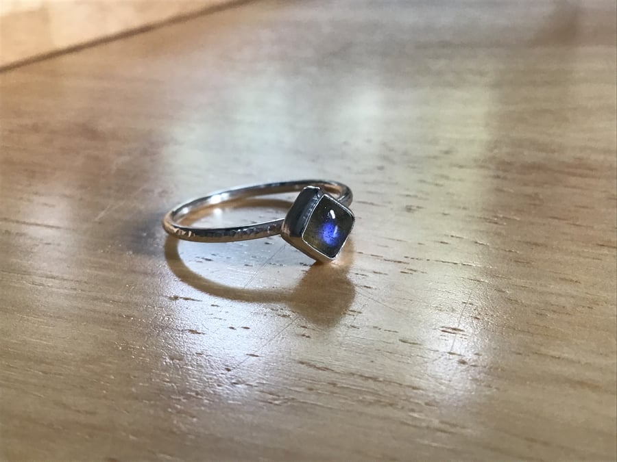 Labradorite Sterling and Fine silver diamond shape dainty ring