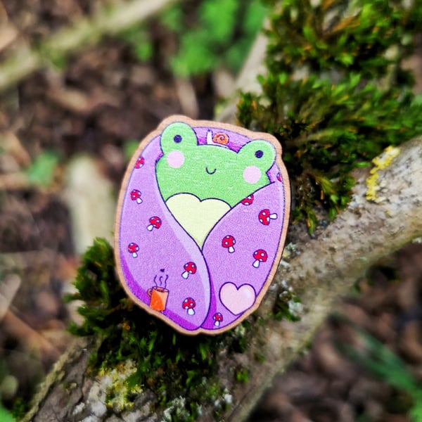 Wooden Frog Pin, Feel Better Soon Gift, Send A Hug 