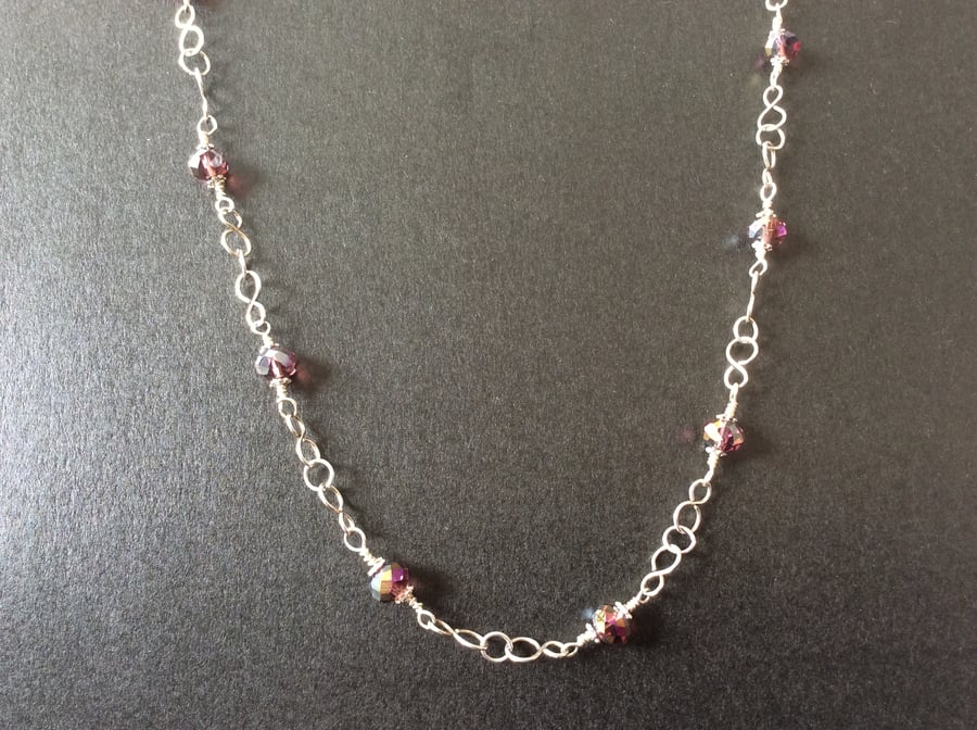 Silver Plated Pink Crystal Necklace