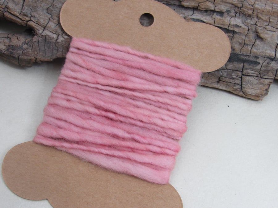 2.5m Hand Dyed Natural Cochineal Dye Pink Handspun Corriedale Yarn