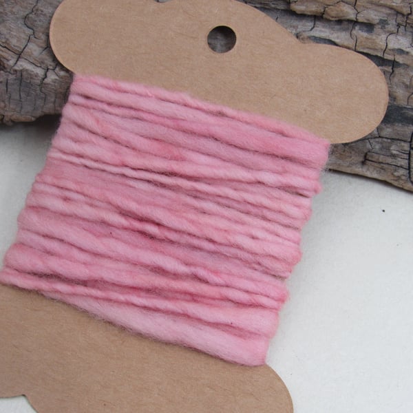 2.5m Hand Dyed Natural Cochineal Dye Pink Handspun Corriedale Yarn