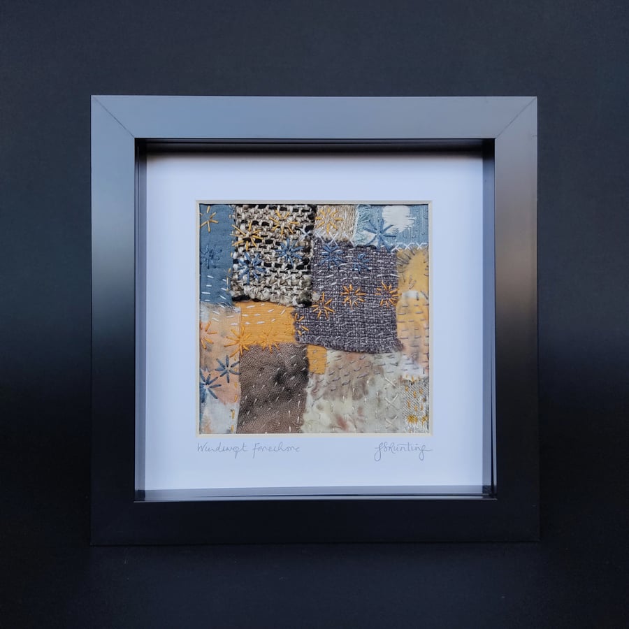 "Windswept Foreshore" - Abstract Coastal Landscape. Framed Textile Art.