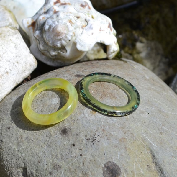 Pair of green Epoxy Resin Rings