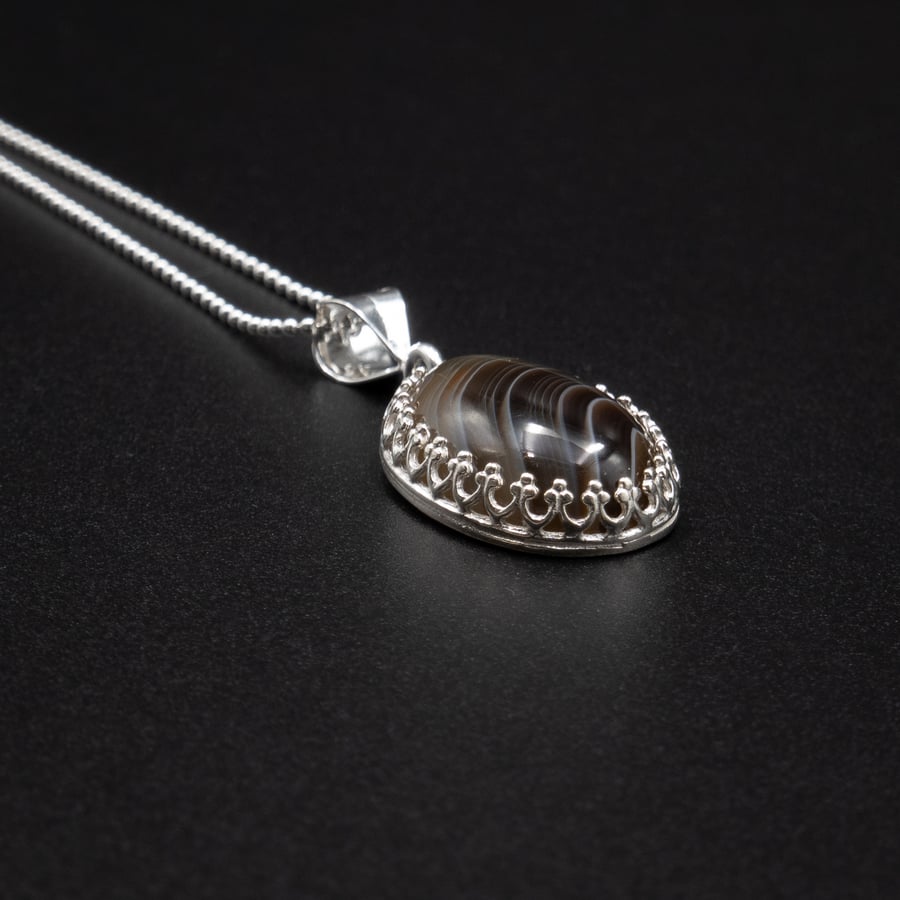 Botswana agate sterling silver handmade gemstone pendant necklace