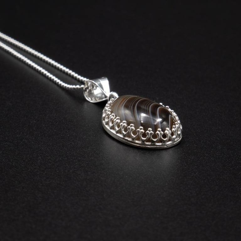 Botswana agate sterling silver handmade gemstone pendant necklace