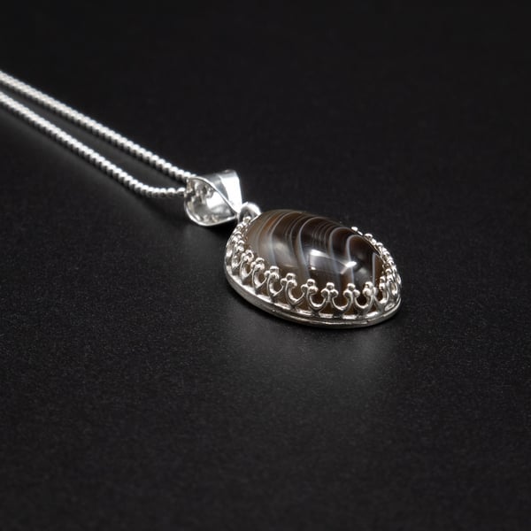 Botswana agate sterling silver handmade gemstone pendant necklace