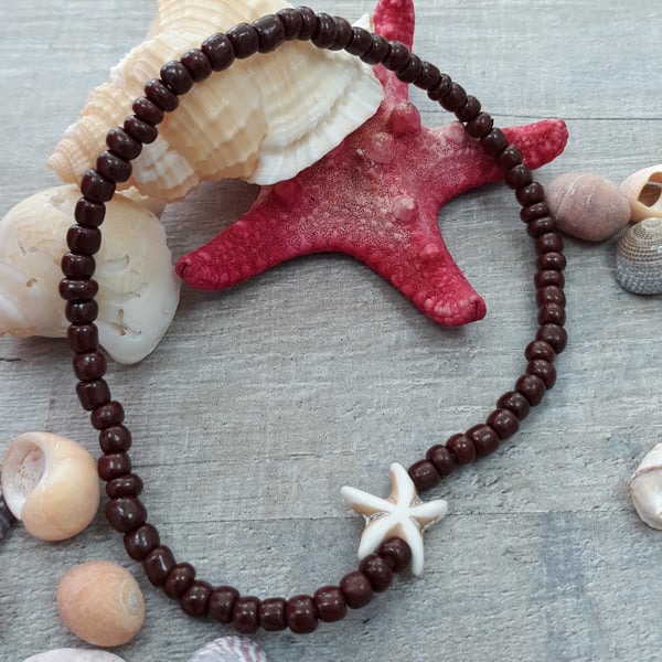 AL41 Brown beaded anklet with starfish
