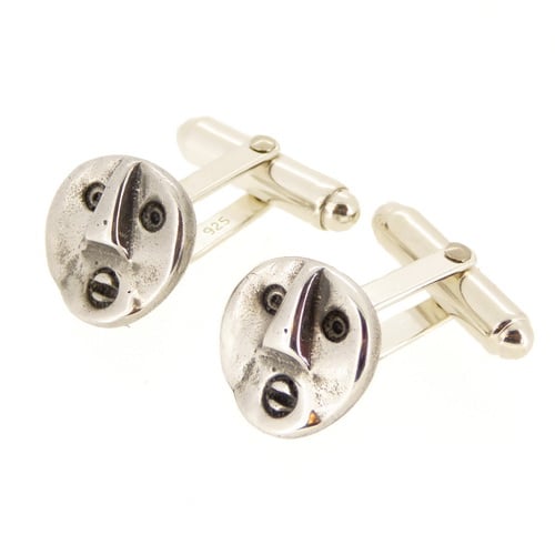 Silver cufflinks, face cufflinks, african mask, handmade, round cufflinks