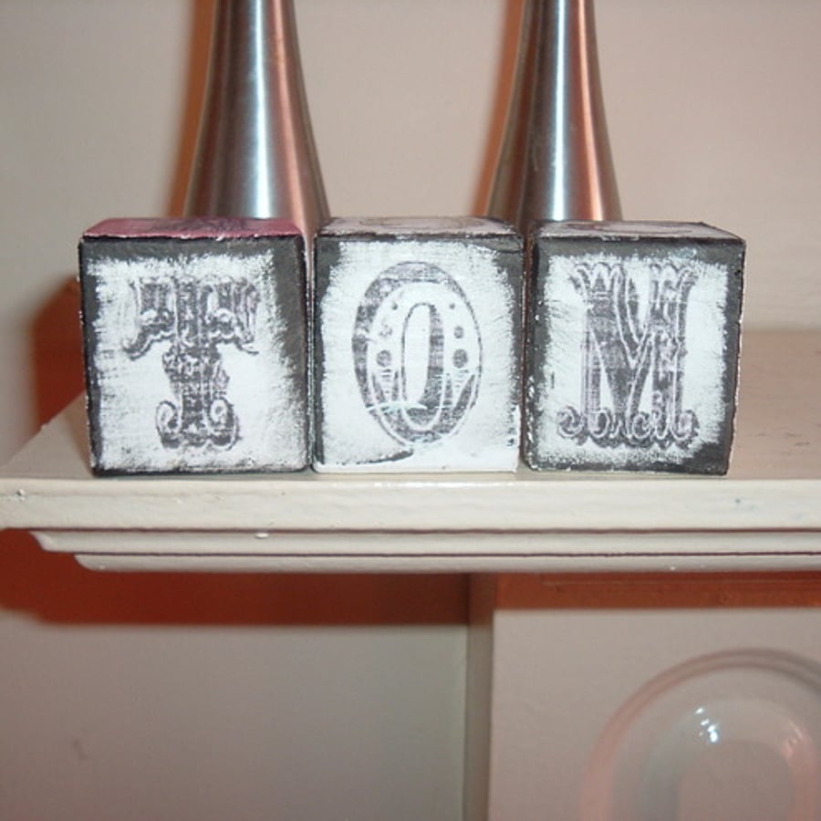 Shabby chic distressed personalised childrens name blocks                                                     