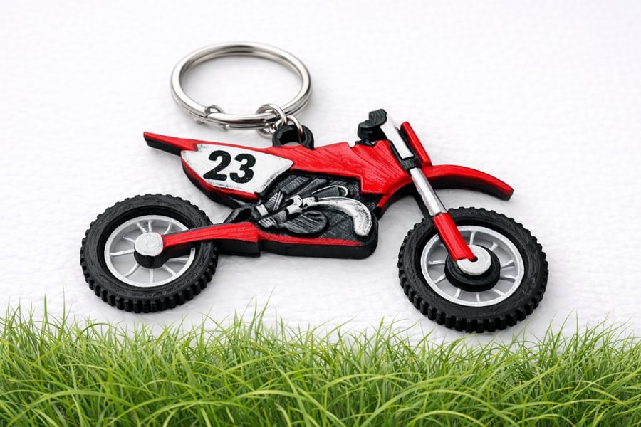 Personalised Dirt Bike Keychain – Custom Rider Number – Motorsport Style