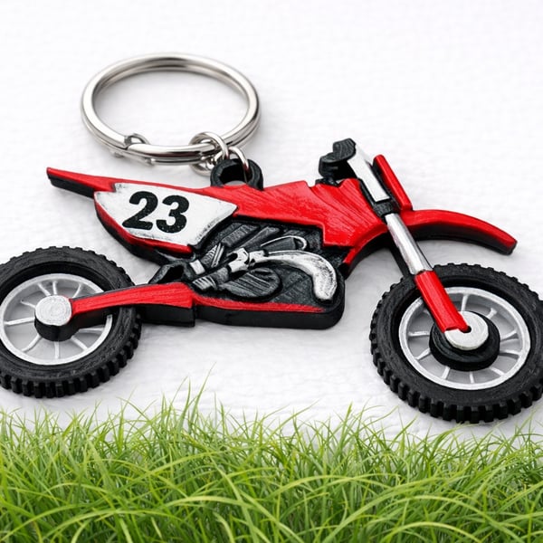 Personalised Dirt Bike Keychain – Custom Rider Number – Motorsport Style