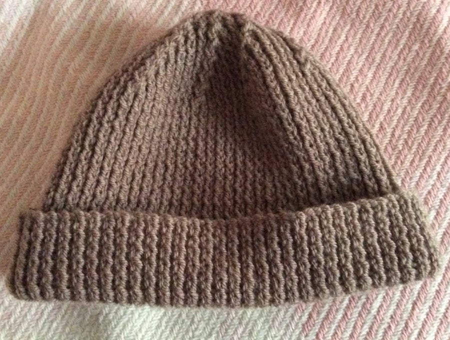 Adult Hat Hand Knitted Brown Beanie 