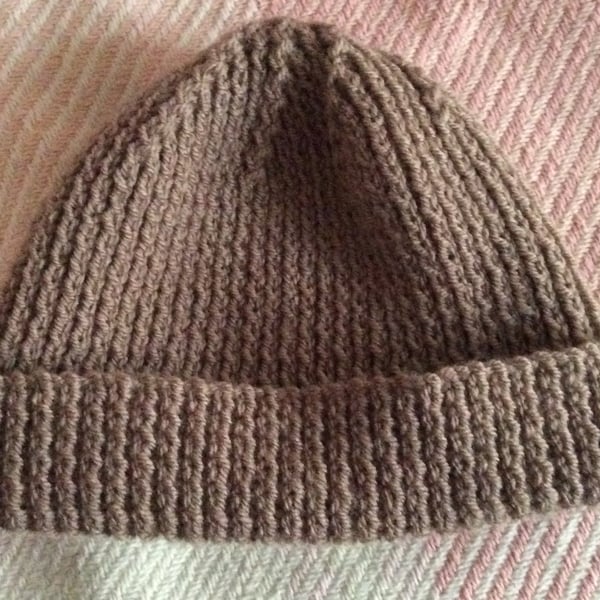 Adult Hat Hand Knitted Brown Beanie 