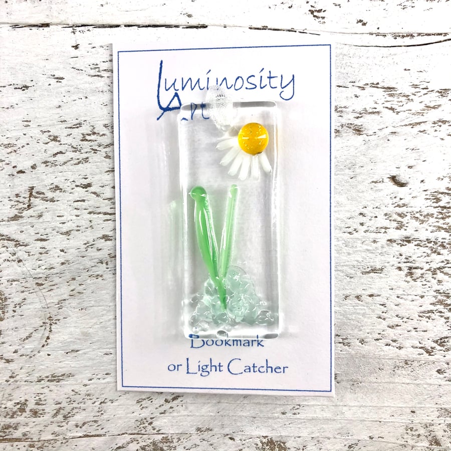 Glass Bookmark or Light Catcher with a Daisy