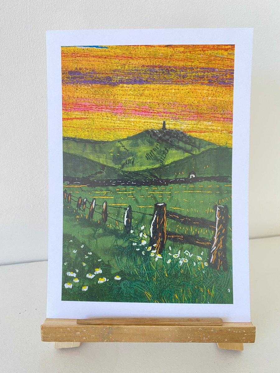 A print of, Sunset on the hill an original textile design