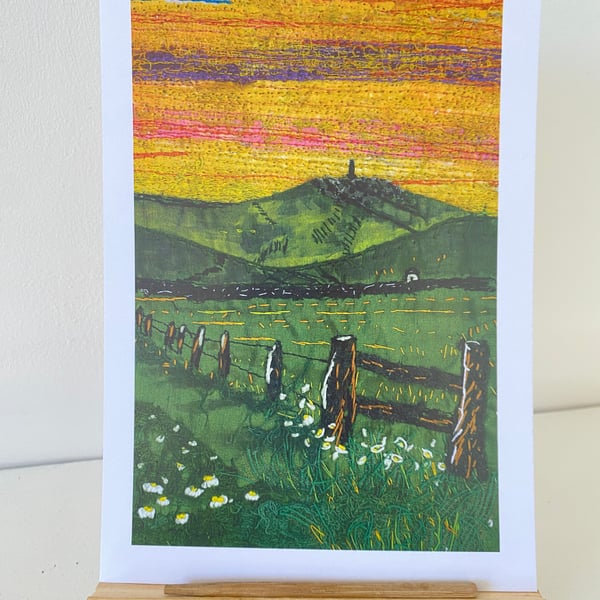 A print of, Sunset on the hill an original textile design