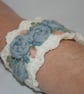 Embroidered and Knitted Cuff - Roses on  ivory lace - Image 5