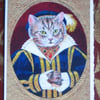 Tudor Tabby Cat Miniature Portrait Greetings Card