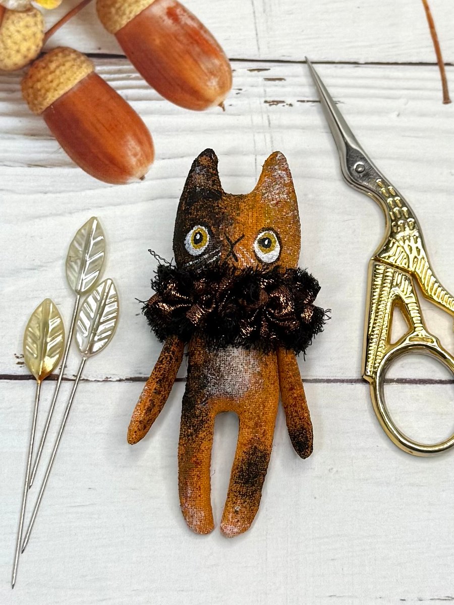 Hand Painted Miniature Cat Art Doll Tortoiseshell