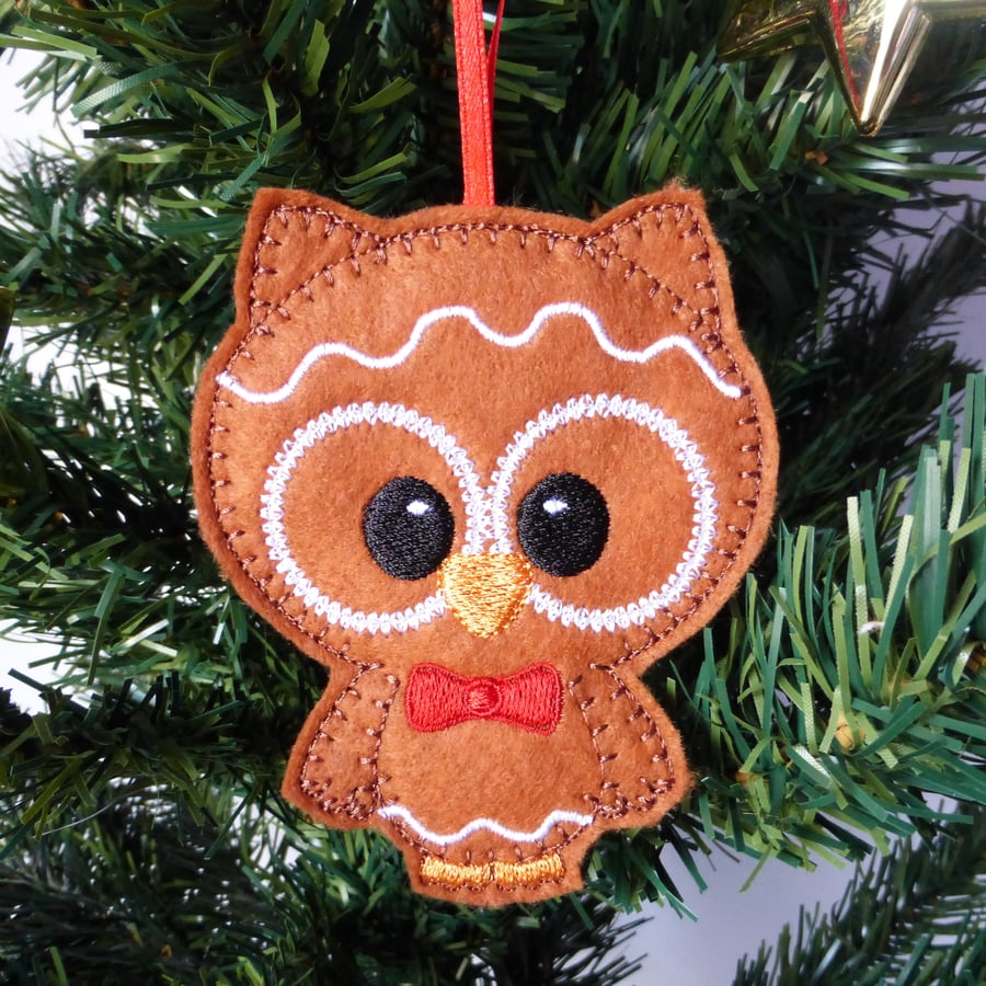 'Gingerbread' Owl Christmas decoration, felt.