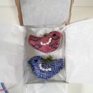 Wedding keepsake gift, two little birds made from wool felt with crocheted wings