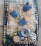 Blue flower textile art brooch