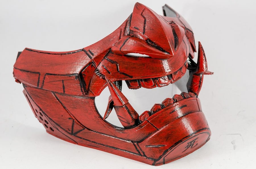 Wearable Samurai Menpo Oni Ninja Ghost of Tsushima Mask - Black and Red