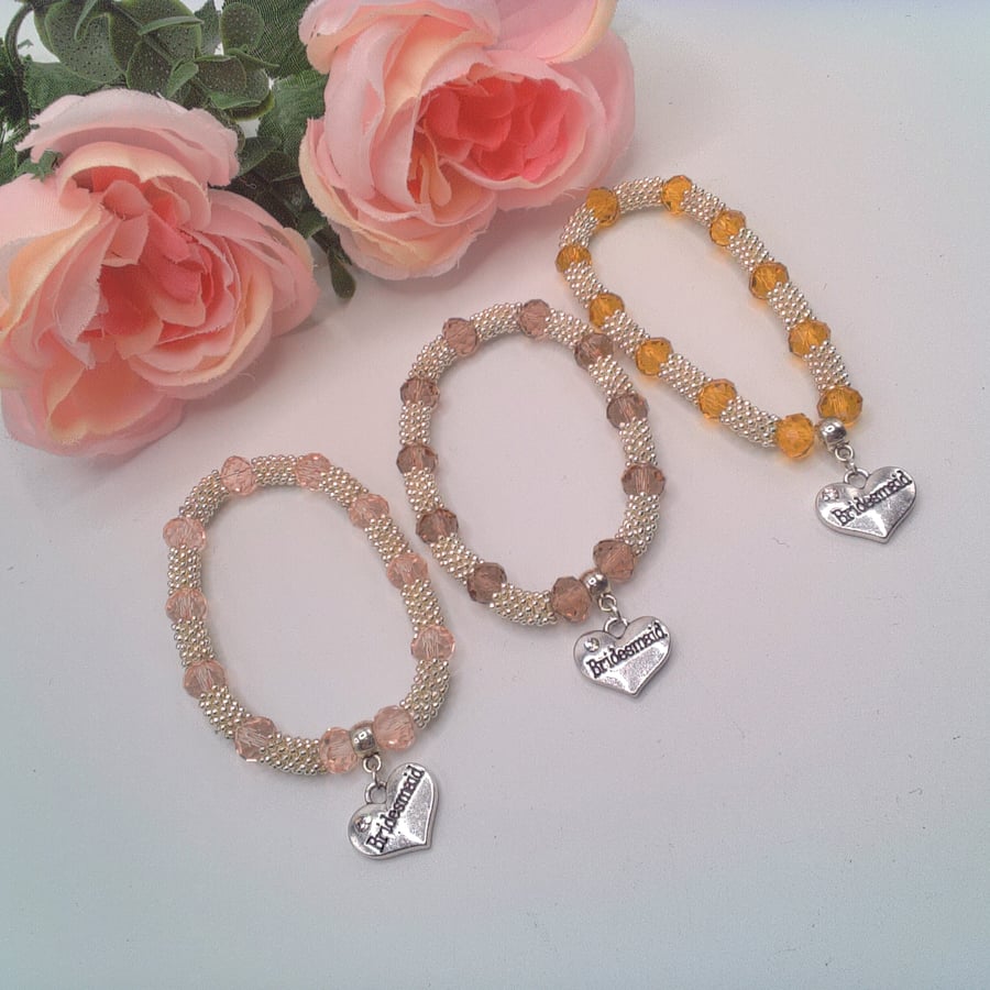 Crystal and Snowflake Stretch Bridesmaid's Charm Bracelet, Gift for Her