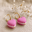 Pink Heart Macaron Earrings, Polymer Clay Food Jewelry, Cute Kawaii Gift for her