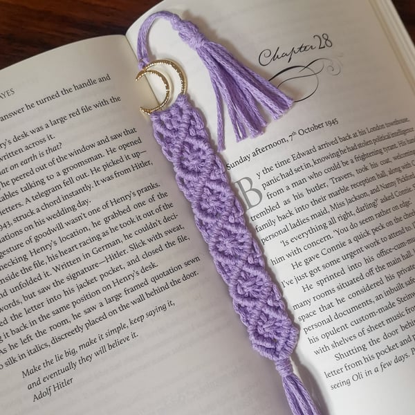 Bookmark - Moon, Handmade Macrame - Lilac FREE UK P&P