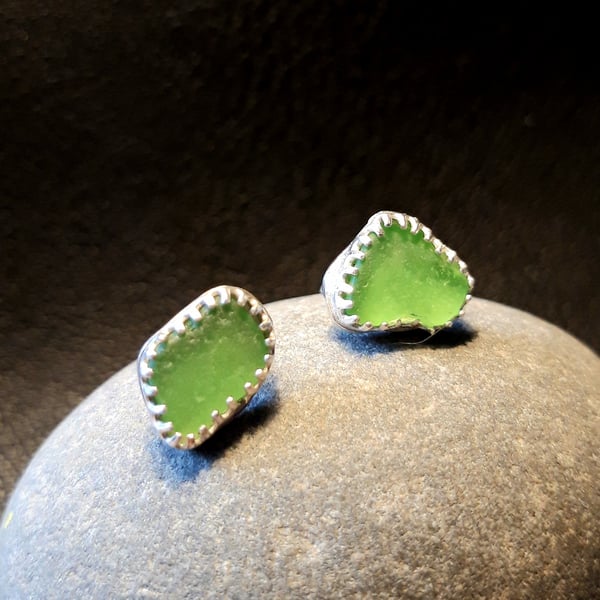 Green Seaglass Studs