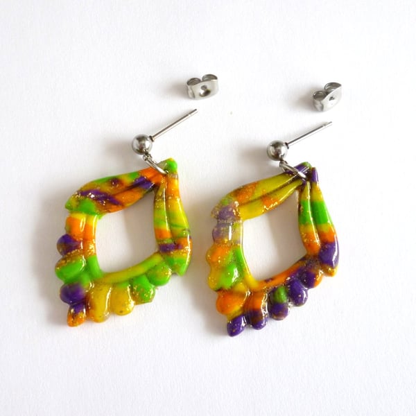 Colourful Handmade Polymer Clay Statement Earrings