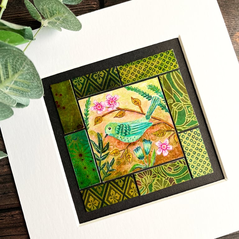 Painting of bird and flowers, gift for bird lover, original painting, folk bird