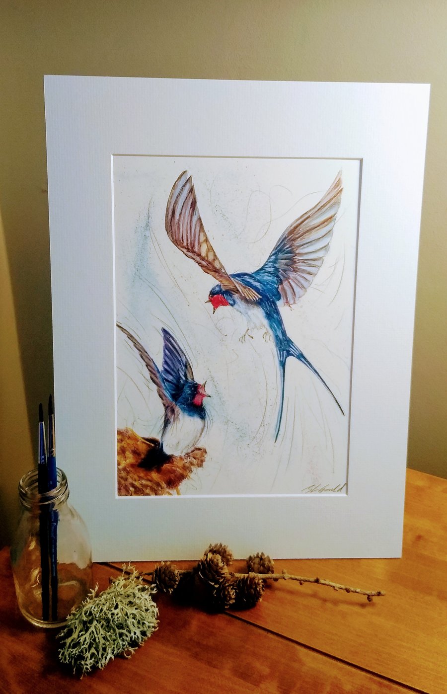 A4 signed print of an original painting - Swallows
