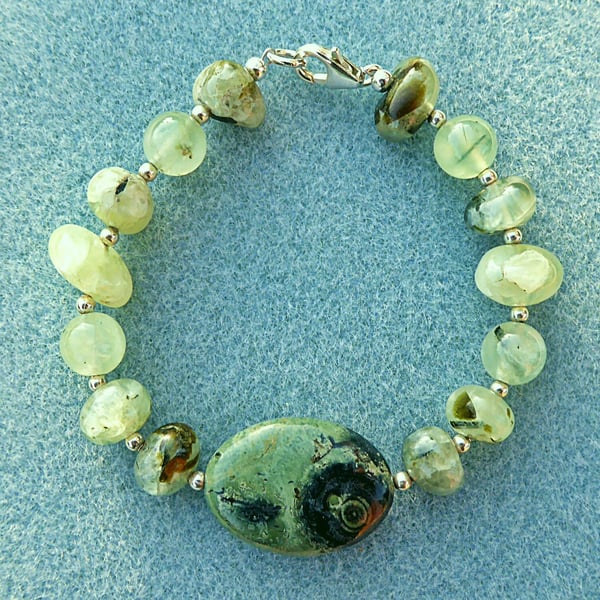 Kambaba Jasper and Green Prehnite Bracelet with Sterling Silver